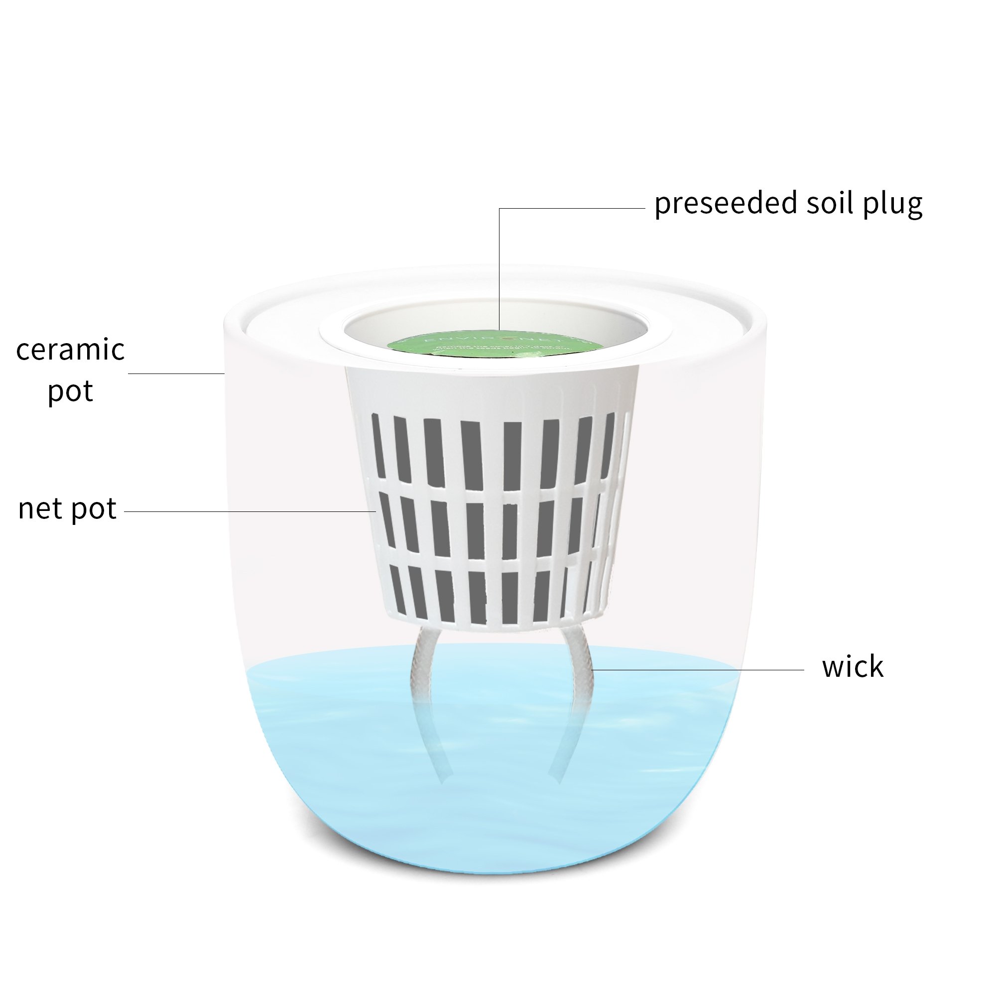 Hydroponic Herb Growing Kit with White Ceramic Pot and Seeds (Basil)